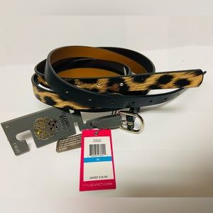 NWT VINCE CAMUTO M Black Studded & Leopard Print Skinny Belt Set of 2 Reversible